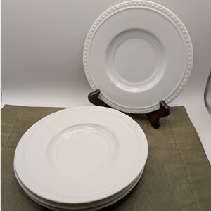 Crate and Barrel Staccato Saucers White Beaded Rim Kathleen Wills Japan Set of 4